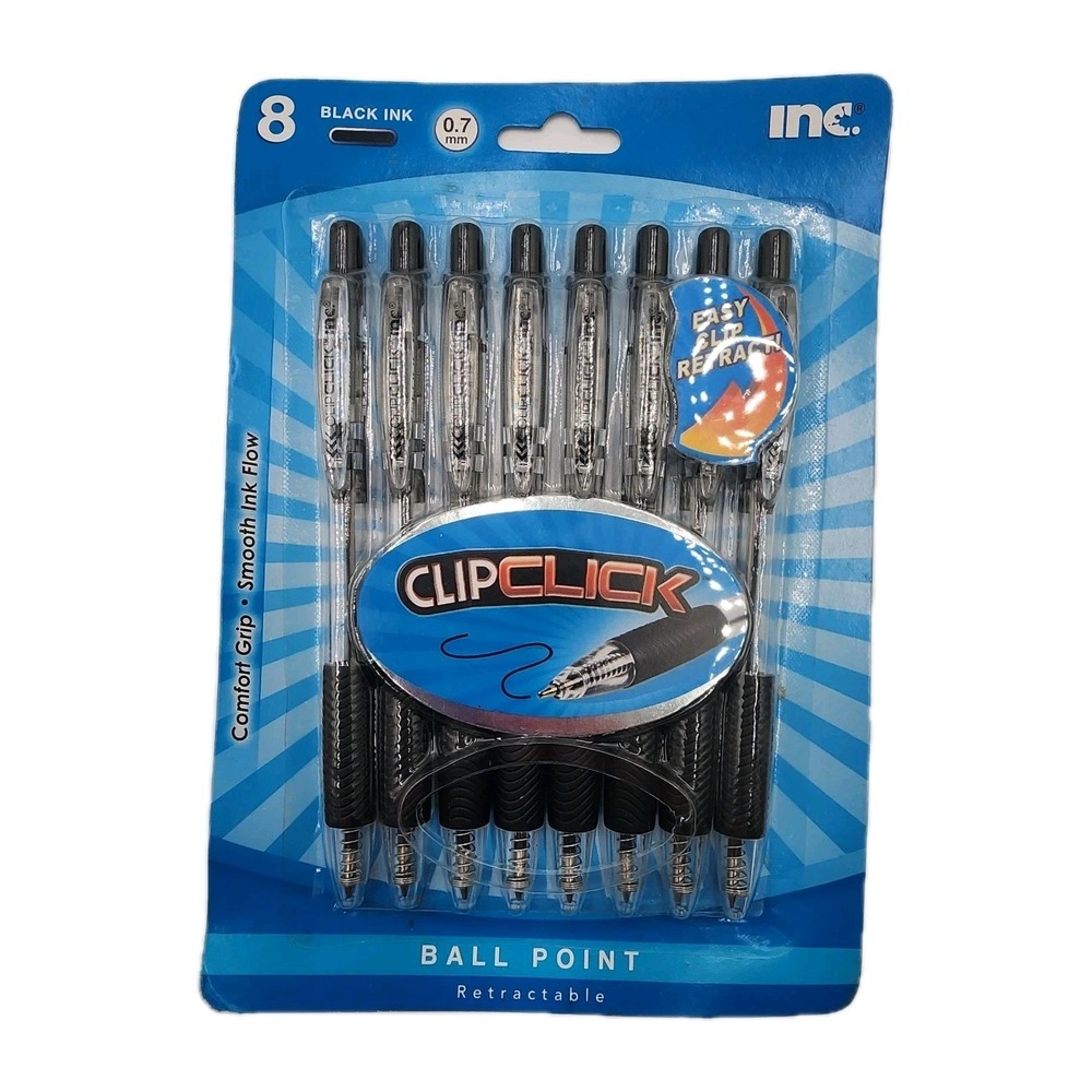 Clip Click Retractable Ball‎ Point Pens 8 Black Ink 0.7 MM Inc Comfort Grip New
